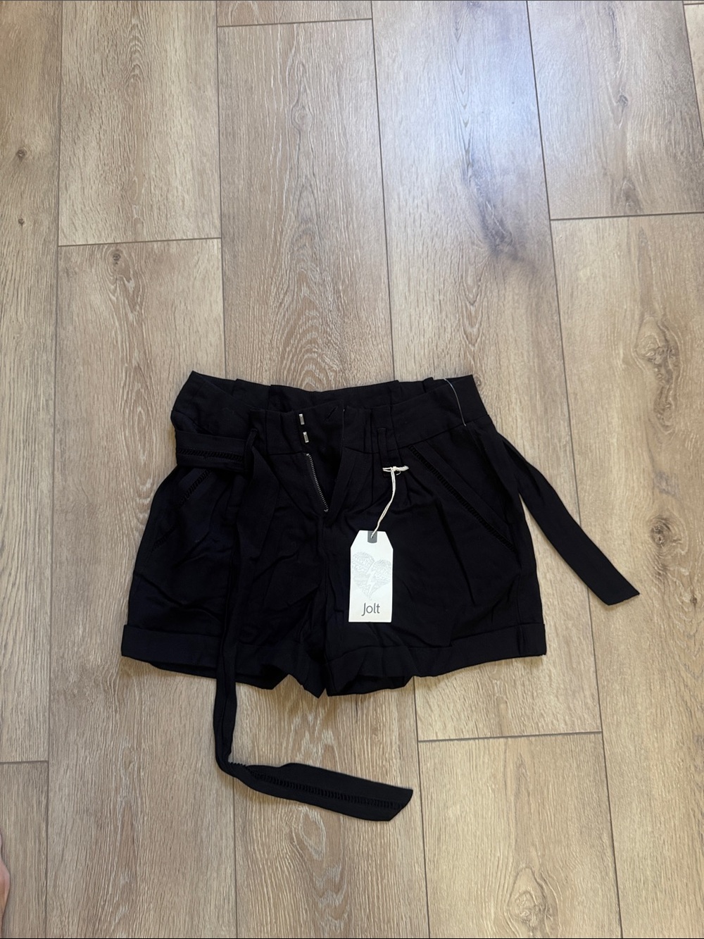 Jolt Black High-Waist Paperbag Tie Shorts